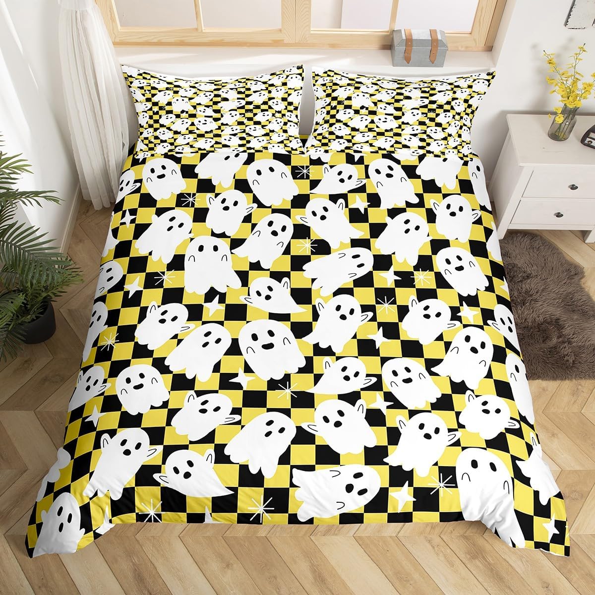 

Ghost Soft Duvet Cover Quen King-Sized Dimensionsd Dimensions Carton Lovely Ghost Decorative Beding Set for Children Kids Young Girls Tens Hapy 135*200cm Eu-Single