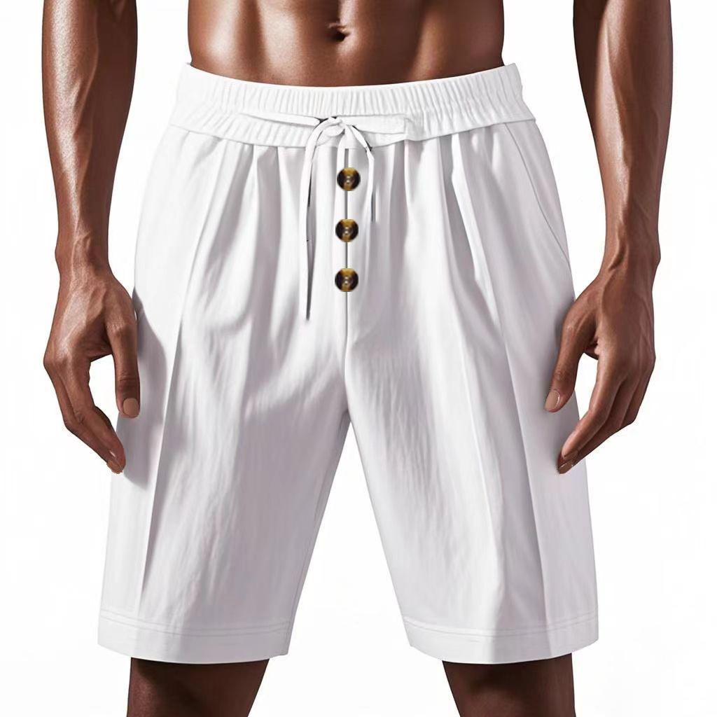 Men's Relaxed-Fit Linen Beach Casual Washed Button-Fly Athletic Shorts