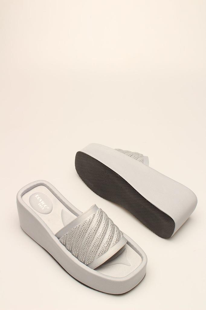 Damenmode Slipper Silberner Satin Stein Slipper