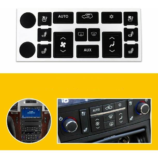 AC & Radio Repair Stickers for 2007-2014 Cadillac Escalade EXT ESV, Climate Control and Multimedia Button Repair Decal Stickers