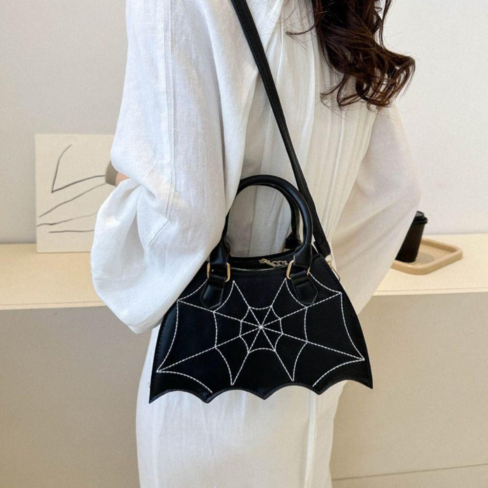 PU Leather Halloween Bag Bat Wing Halloween Crossbody Bag Punk Spider Web Shoulder Bag Outdoor