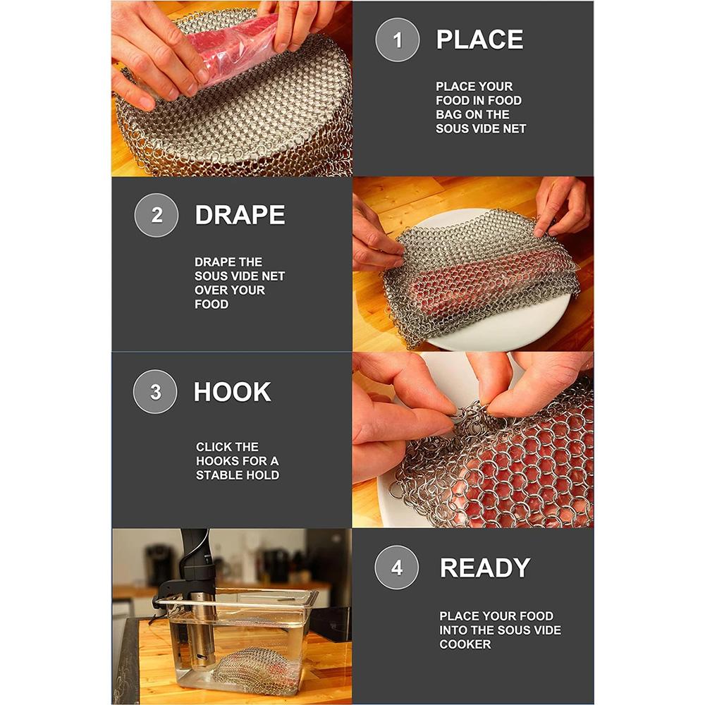Food Grade Stainless Steel Sous Vide Mesh Bag Sink Weight Keep Food Immersed Reusable Cooking Accessory