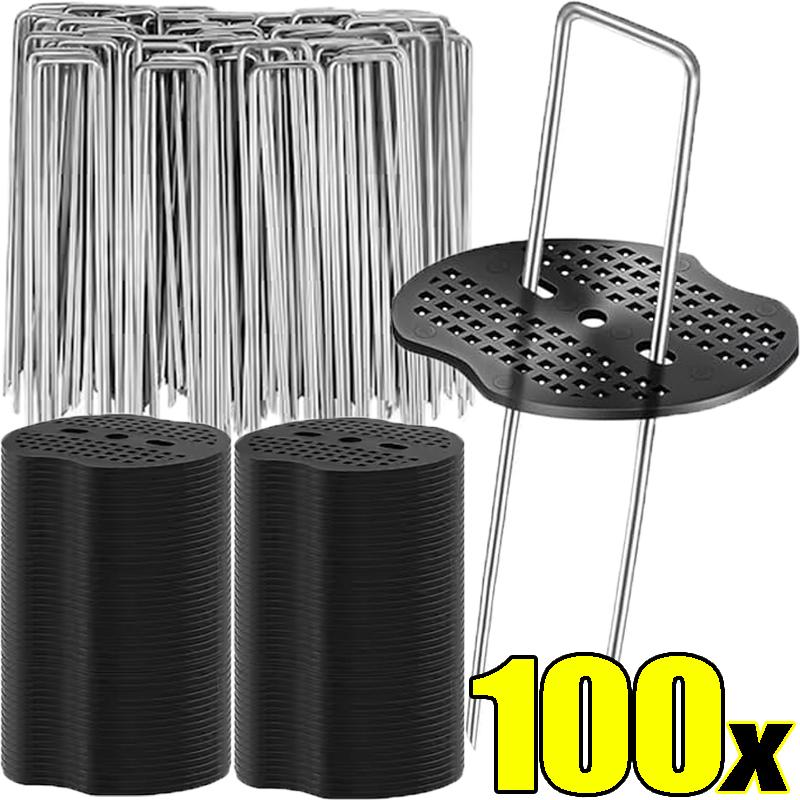 100/10PCS Plastic Gaskets for U-shaped Nail Garden Staples Pegs Gasket Landscaping Ground Covering Tubing Film Fixed Peg Pads