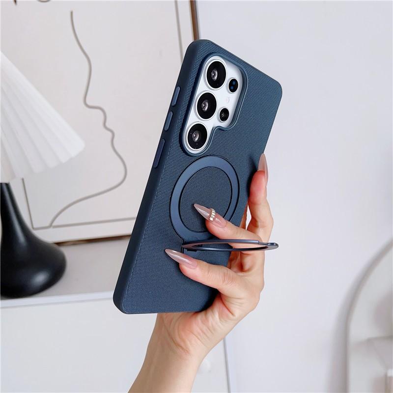 Magnetic 360 Bracket For Magsafe Leather Case For Samsung Galaxy S26 Ultra S24 S25 Ultra Metal Buttons Wireless Charging Cover