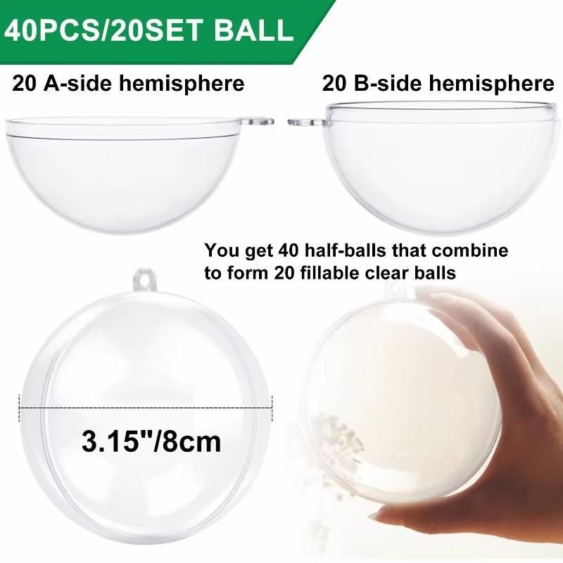40pcs/20 Sets of Transparent Plastic Refillable Ornaments 3.15 in/8 Cm Reusable Packaging for Candy Small Gifts and Party Favors