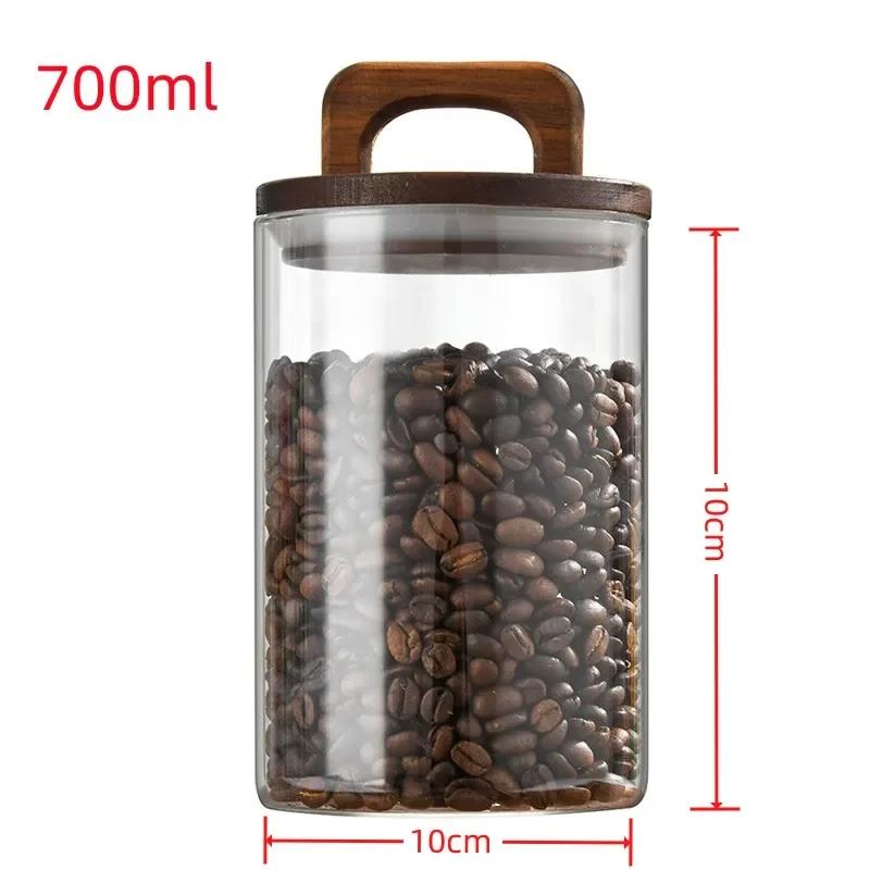 

1pc Glass Food Storage Jars with Wooden Lid Coffee Beans Candy Tea Grains Glass Canister Home Snacks Kitchen Storage Containers
