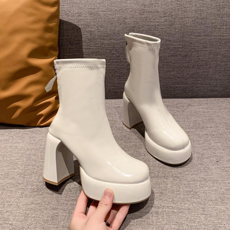 Móda Módní Super Vysoké Podpatky Dámské Kotníkové Boty Platforma Kožené Robustní Boty Zimní Trend Elegantní Společenské Lodičky Chelsea Botas Mujer