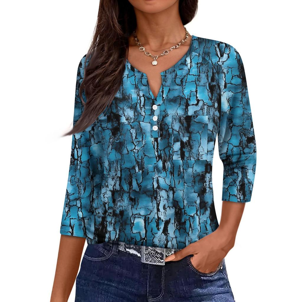 Damska Codzienna Modna Dekolt V Luźna Wszechstronna Kwiatowy Wzór Rękawy Trzyczwarte