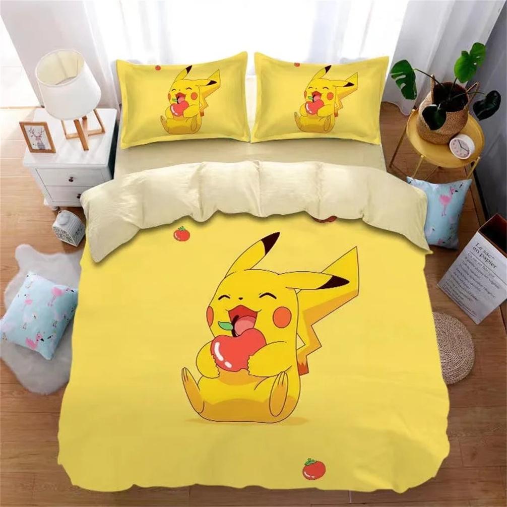 3D Printed Pokémon Bedding Set Pikachu Duvet Cover Anime Quilt Duvet Pillowcase for Children and Girls Boys Teenagers Adults