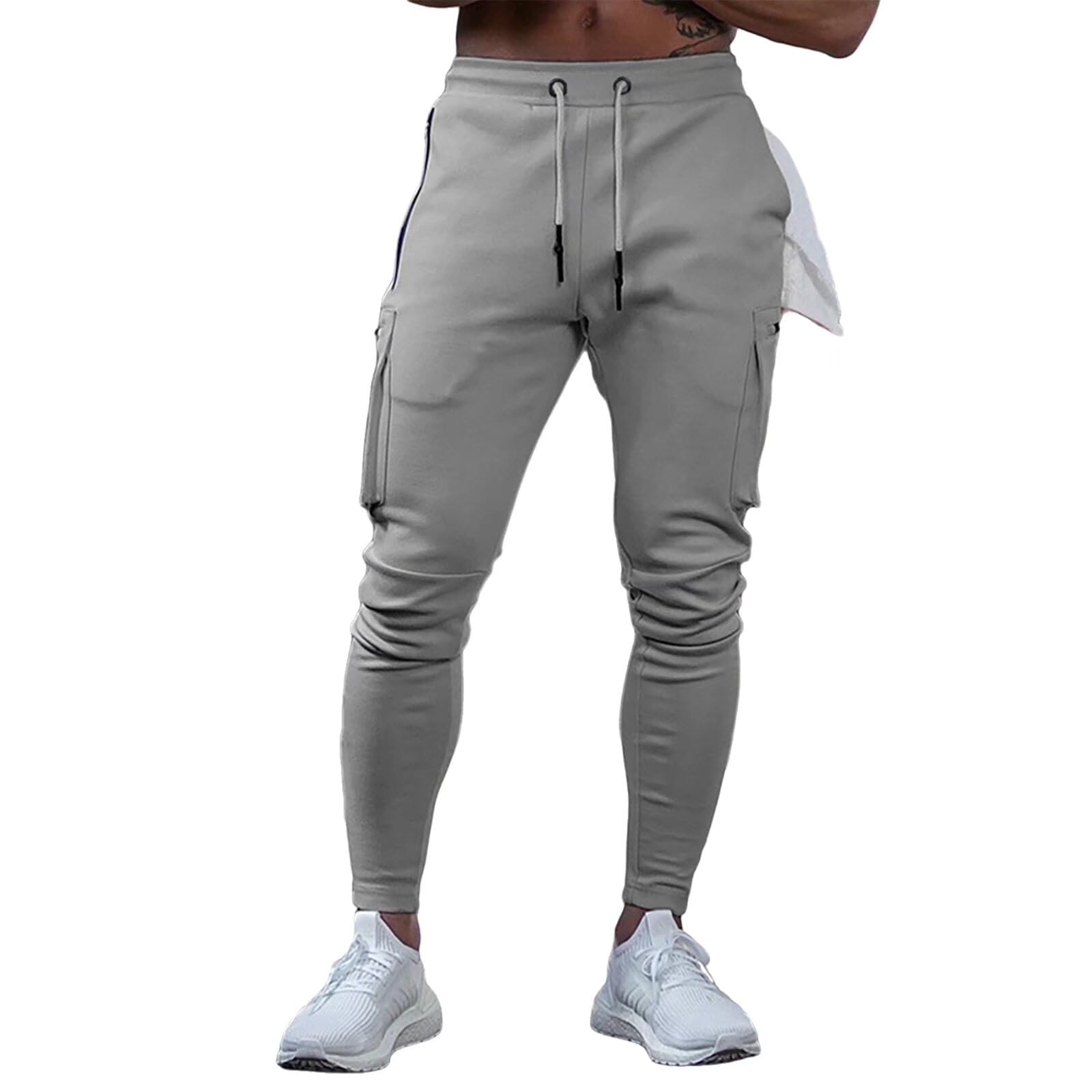 

MECH-ENG Jogger Pants for Men - Training Wear, Multi-Pocket, Slim Fit, Cotton, Gym Wear, Camouflage Gray, XL