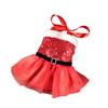 Bow & Belt Design Christmas Sequin Tutu Dog Dress, Red Velvet Halter Skirt, Holiday Pet Outfit for Small/Medium Dogs,