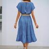 Fashionable and Casual Solid Color Simple Round Neck Short-sleeved Mid-length Dress for Women Without Belt