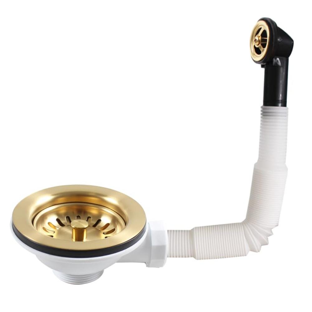 

Kitchen Sink Drain Kit Titanium Gold Coated Stainless Steel Strainer with Round Overflow Hole and Waste Basket Assembly China Mainland
