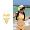 Lemon Yellow Three-Piece Bikini Set - Trendy Xiaohongshu Style for Women, Perfect for Sexy Vacation Photos