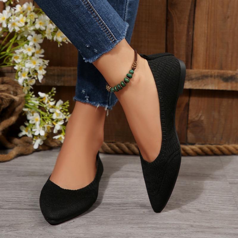 New Knitted Breathable Shallow Flat Single Shoes Women's Fly Weave Solid Work Shoes Boat Shoes