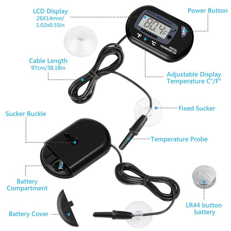 Digitales Aquarium-Thermometer mit Saugnapf, Temperatursensor, Messgerät, Tester, Thermometer, Messung -50 °C + 70 °C