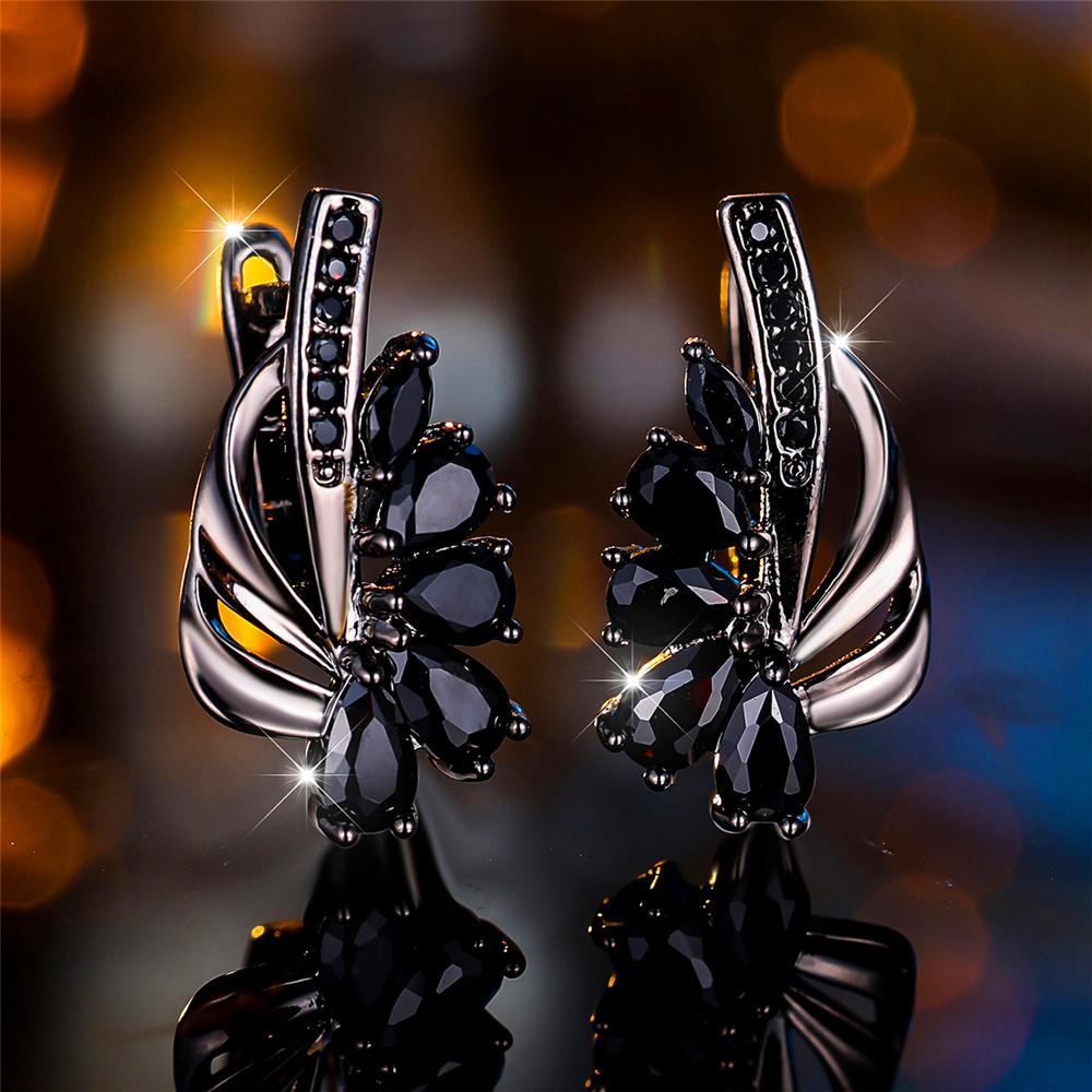 Luxury Female Blue Green Clip Earrings Charm Gold Color Trendy Zircon Stone Wedding  For Women