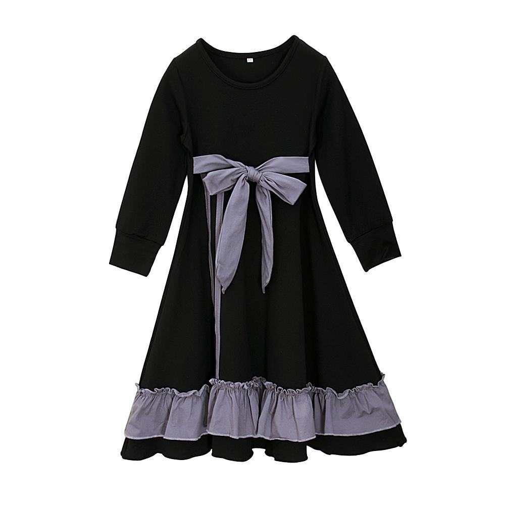 Islamic Muslim Baby Kids Girls Mixed Colors Bowknot Pleated Abaya with Hijab for 1-10 Years