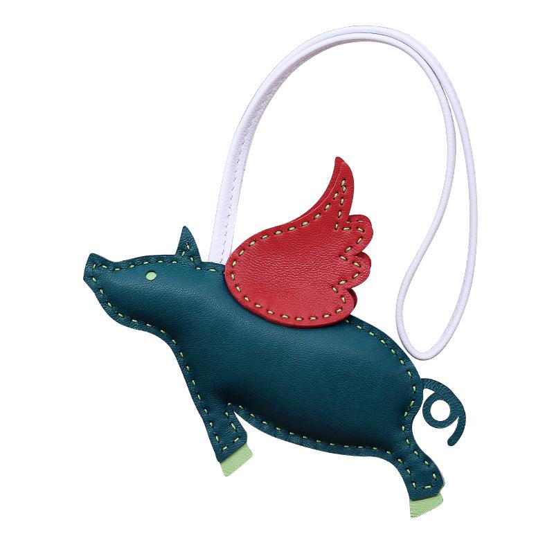 Cow Leather Keychain Pendant for Ladies Fly Pig Bag Charm Handmade Handbag Pendant Car Decorate Bag Accessories