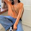 Women Summer Thin Knitted Shirt Top Cardigan V-Neck Full Sleeve Single-breasted Sunscreen Loose Solid Color