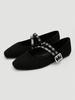 Black Double Buckle Strap Mary Jane Shoes, Retro Silver Ring Buckle Design