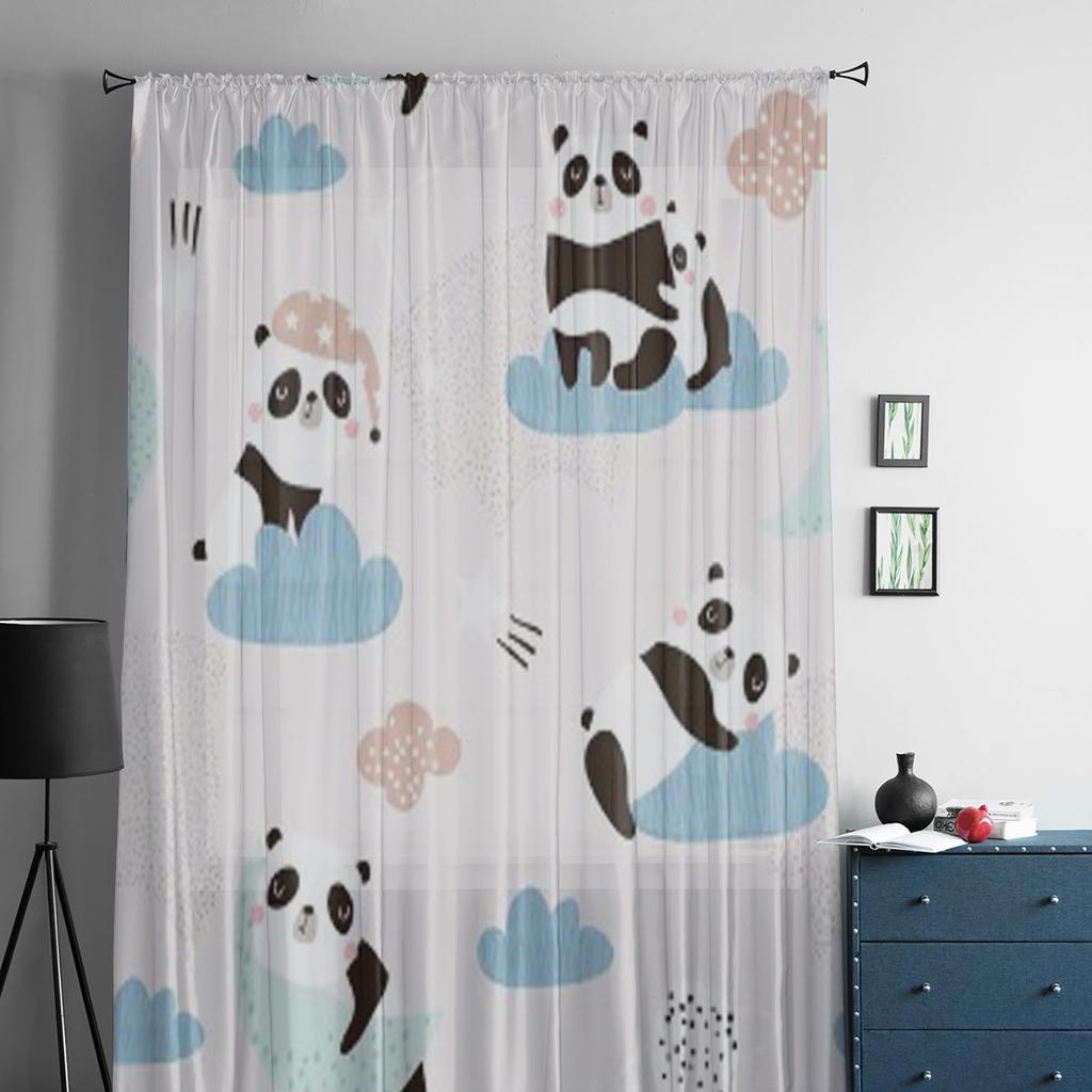 Urocze Śpiące Pandy Księżyc Tęcze Chmury Szyfonowe Przezroczyste Zasłony do Dekoracji Salonu Sypialni Okienne Woale Tiulowa Zasłona