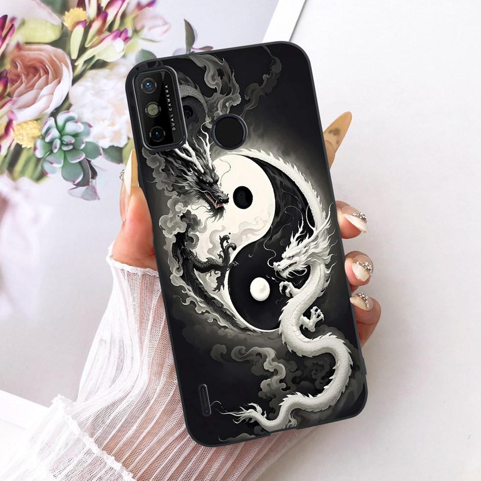 For Tecno Spark Go 2020 / Spark 6 Go KE5j KE5k KE5S Cool Dragon Tiger Pattern Phone Case Black Silicone Soft Cases