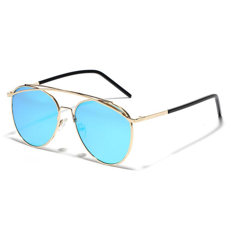 Glasses Metal Double Beam Large Frame Round Sunglasses Male Personality Dazzling Reflective Sunglasses Female