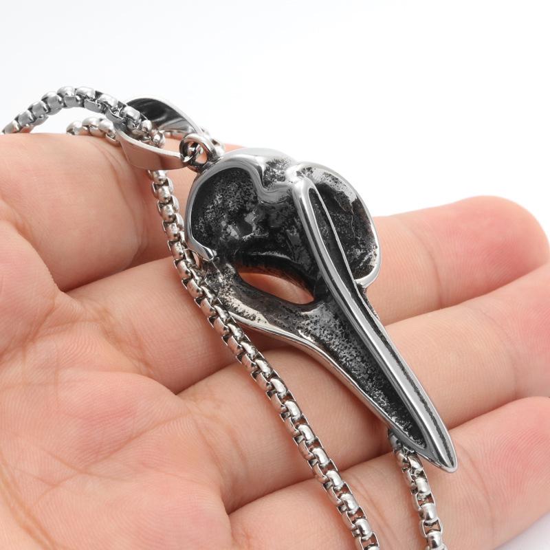 European & American Stainless Steel Viking Raven Pendant Necklace - Retro Pirate Symbol Design