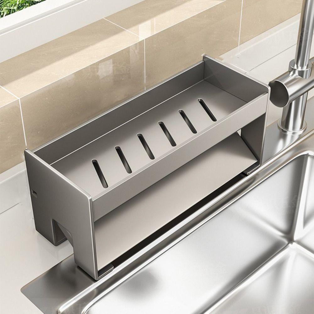 Rustproof Sink Drain Rack Large Capacity Strong Load-bearing Sink Storage Organizer Carbon Steel Ventilated Kitchen Storage Rack