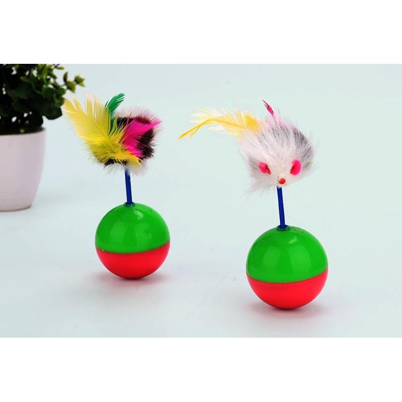 Colorful Feather Cat Toy Ball Plush Material 6cm Diameter 61g Weight
