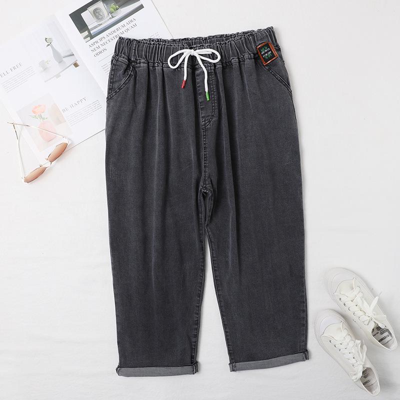 

Plus Size Women s Spring & Autumn Slimming Loose Carrot Pants - 3/4 Length, Summer Thin Jeans for 300 Jin. Size 40