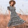 Summer retro ethnic style slim-fitting fungus edge floral dress