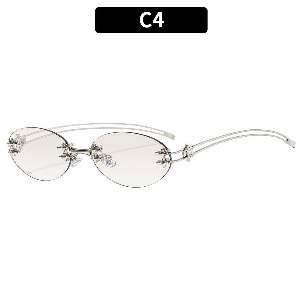 

Женские солнцезащитные очки, Модные овальные солнцезащитные очки, Безободковые солнцезащитные очки со звездами