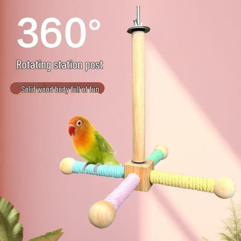 Parrot Rotating Bird Tray & Perch Toy - Cage Accessories for Cockatiels, Budgies, and Conures