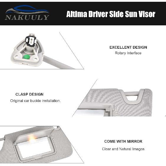Nakuuly Left Driver Side Sun Visor Gray With Light, Without Sunroof Compatible With Nissan Altima 2013 2014 2015 2016 2017 2018 Replaces #