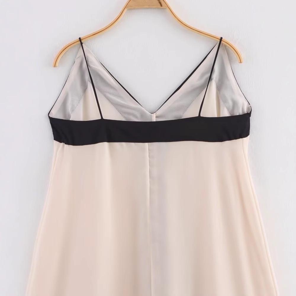 Spring 2025 Women's European & American Style Color Block V-Neck Spaghetti Strap Dress