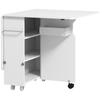 Folding Drop-Leaf Table with 3-Level Shelves, Box and Wheels, in MDF, 130x80x76.5 cm, White