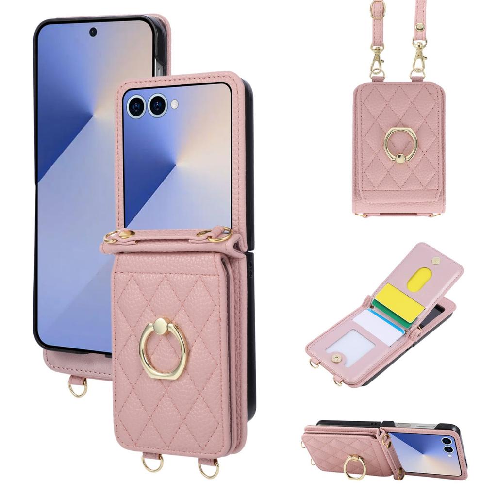 Crossbody Ring Stand Phone Case for Samsung Galaxy Z Flip 8 7 6 5 4 3 5G Flip7 FE Flip8 Lanyard Wallet Cards Slots Leather Cover