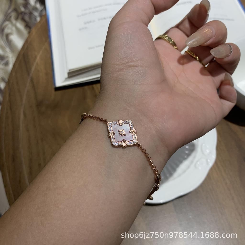 Lasbuchi Court Style Four-Leaf Clover Natural White Fritillary Tiger Eye Bracelet Light Luxury High-End Jewelry