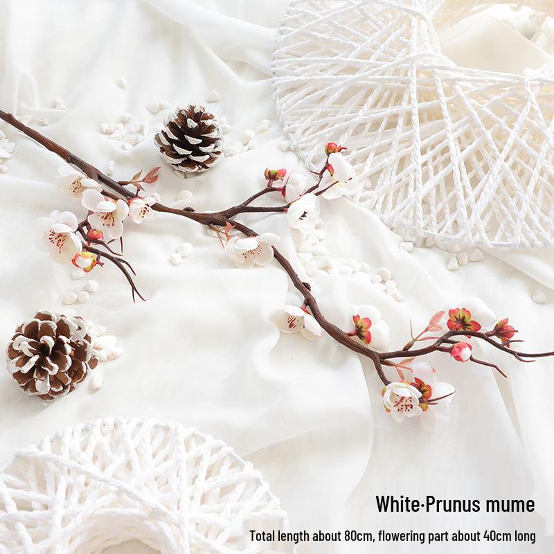 Artificial Plum Blossom Branch Decor - Winter Peach & Dried Flower Bouquet for Living Room, Chinese Home Decoration