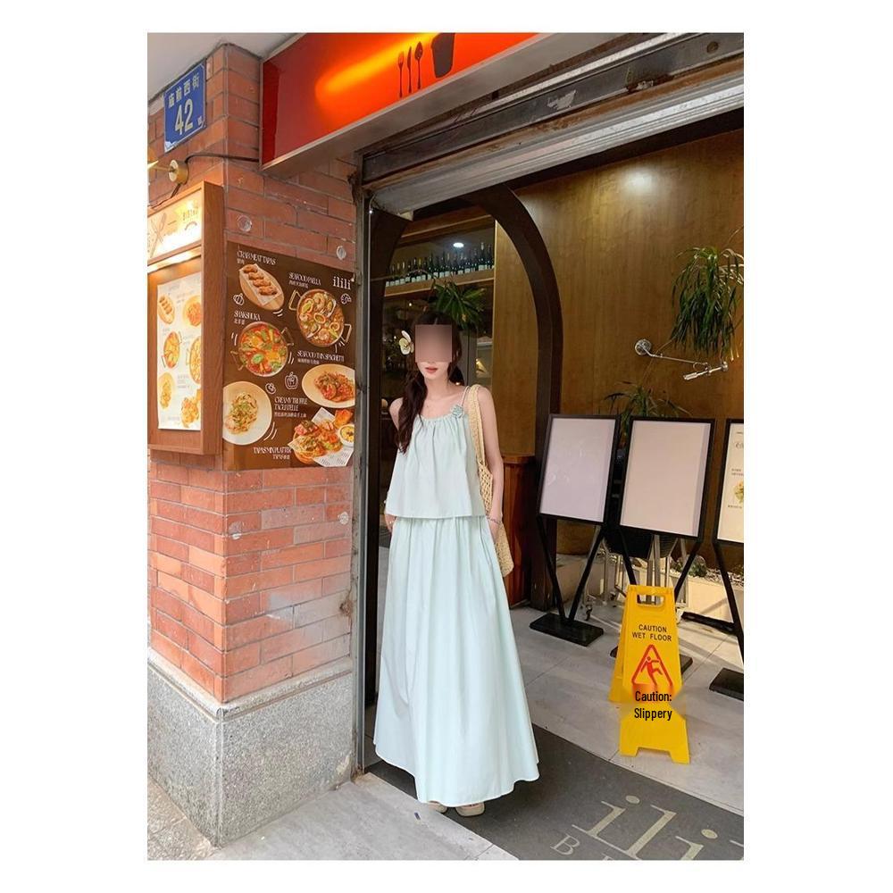 

Зеленый Модный Женский А-силуэтный Французский Комплект Юбки - Летний Двойка с Шикарным Дизайном на Подтяжках L (100-110 lbs)