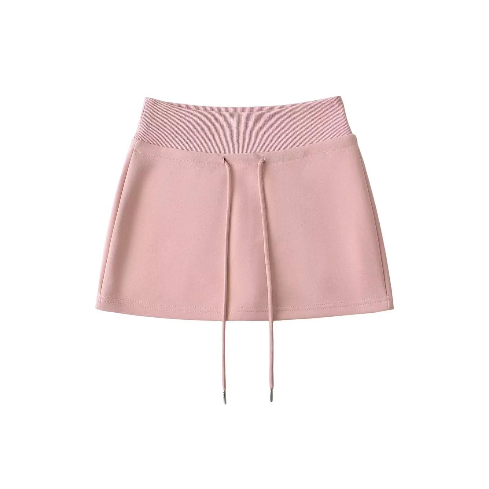 

Chic High-Waist Drawstring Sporty Mini Skirt with Lining – Versatile Hip-Hugging A-Line Design for Summer Small розовый