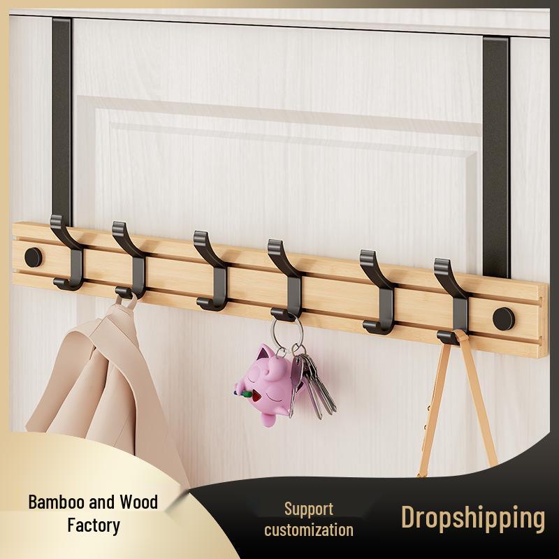 Bamboo & Wood Over-the-Door Hook Wall-Mounted No-Punch Coat Rack - Creative Entryway & Bedroom Storage