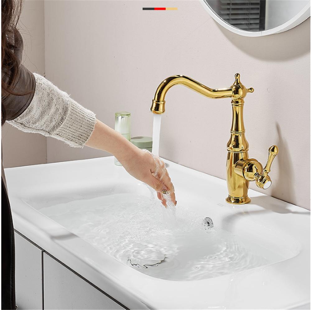 Tuqiu Gold Tall Torneiras Bathroom Faucet Basin Faucet Sink Faucet Single Handle Hole Faucet Basin Taps Hot Cold Mixer Tap Crane