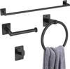 Matte Black 4-Piece Bathroom Accessories Set Aluminum Stainless Steel 24" Towel Bar Robe Hooks Toilet Paper Holder Wall-Mounted