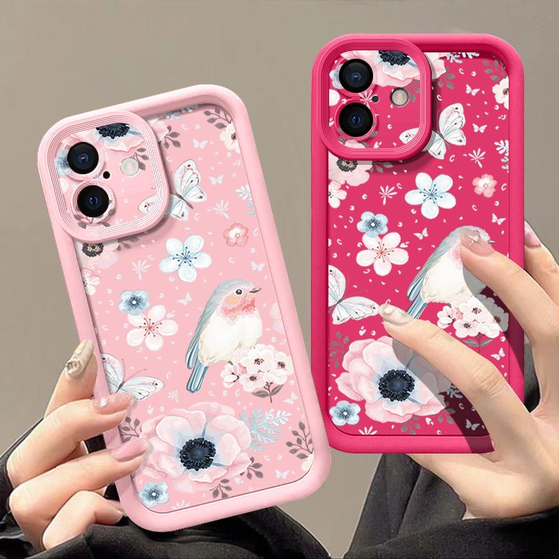 Flowers Pattern Phone Case For iPhone 16 Pro Max 16e 15 14 13 12 11 XR XS 8 7 ShockProof Soft TPU Silicone Cover Fundas