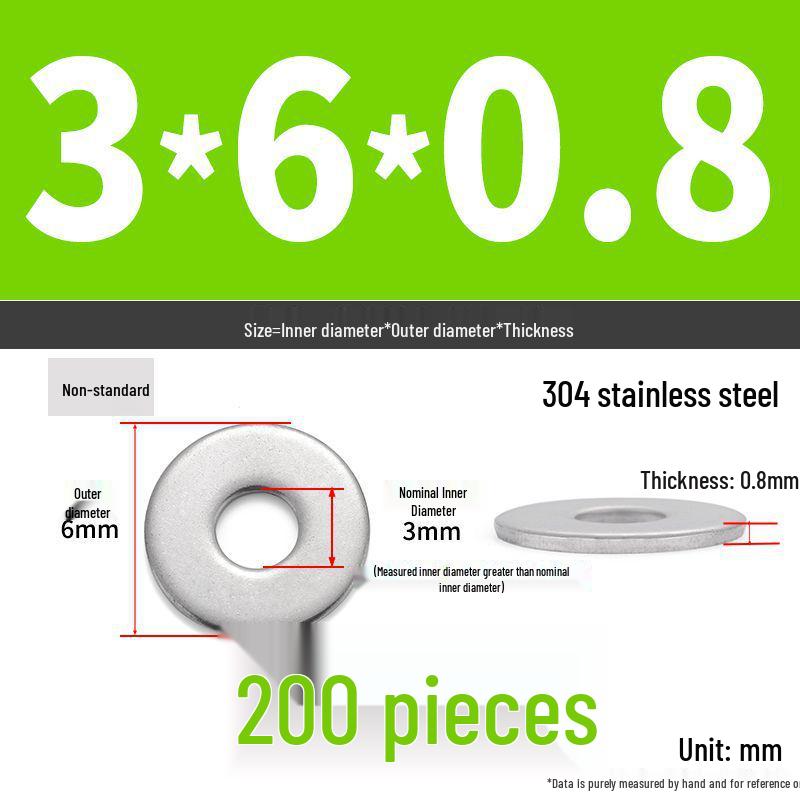 304 Stainless Steel Enlarged Flat Washer Ring (Sizes: M1.6-M22)