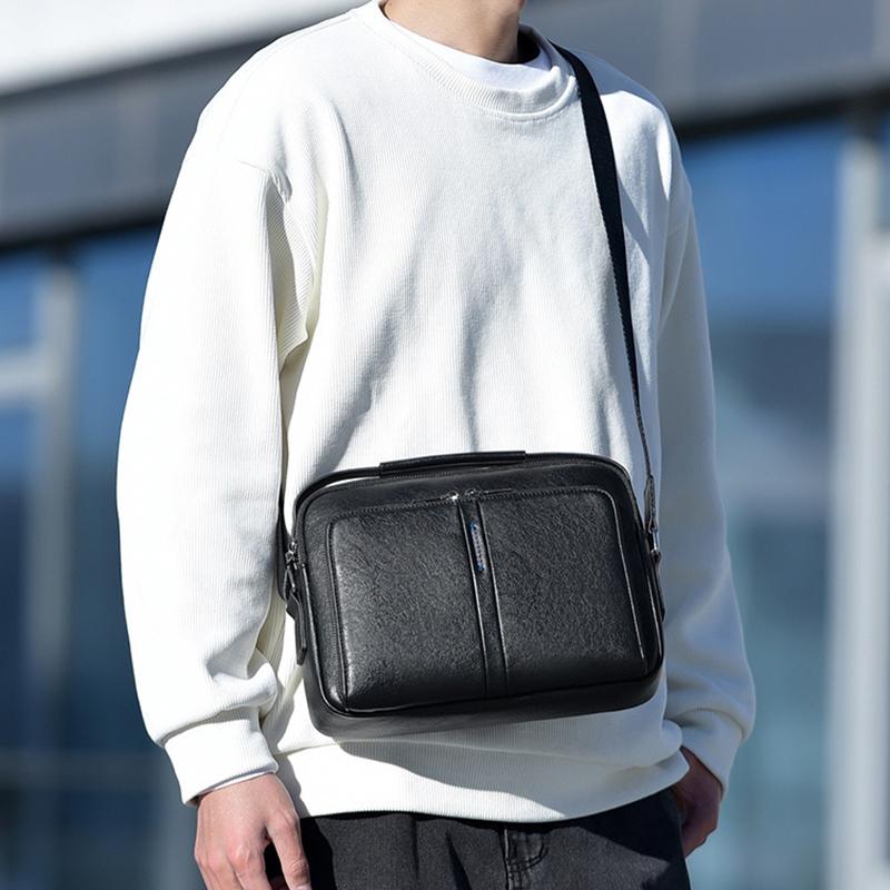 WEIXIER Men's Crossbody Bag, Large Capacity Messenger Bag, Waterproof Leather Shoulder Bag for Men, Durable Business Work Commute Travel Satchel Purse