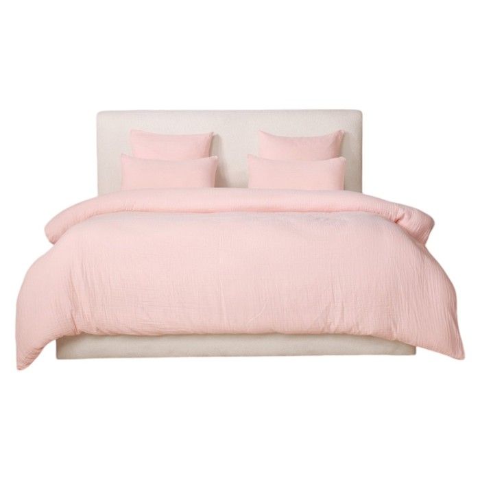 Housse De Couette + Taies Gaze De Coton Lave 240 X 260 Cm Douceur Rose